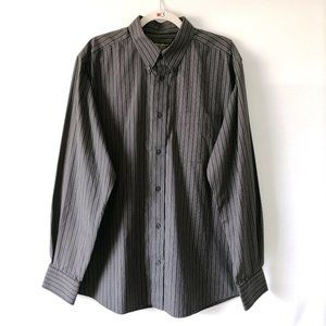 Eddie Bouer Mens Wrinkle Resistant Striped Relaxed Fit Button Down Shirt Size L